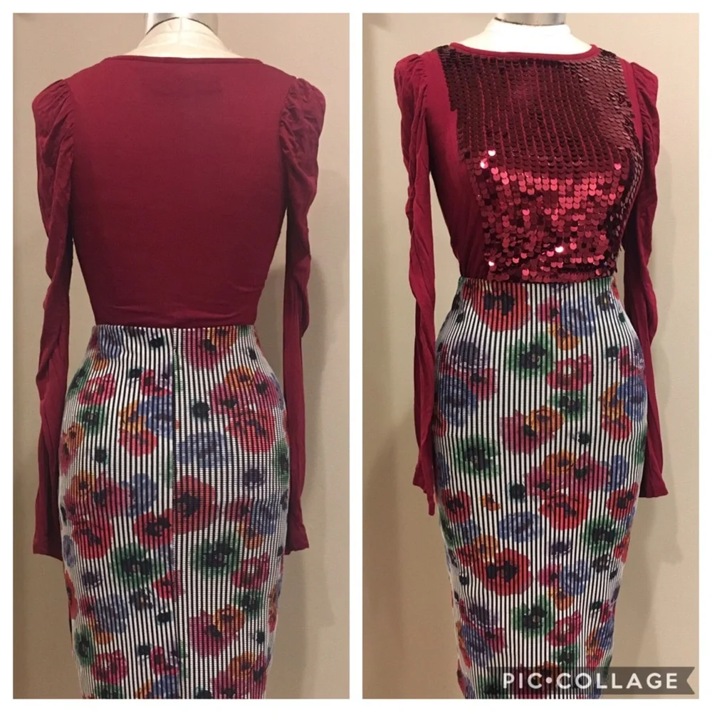 🇬🇧 Glittering wine red sparkle disco ball sequin top UK XS / S - Picture 3 of 8